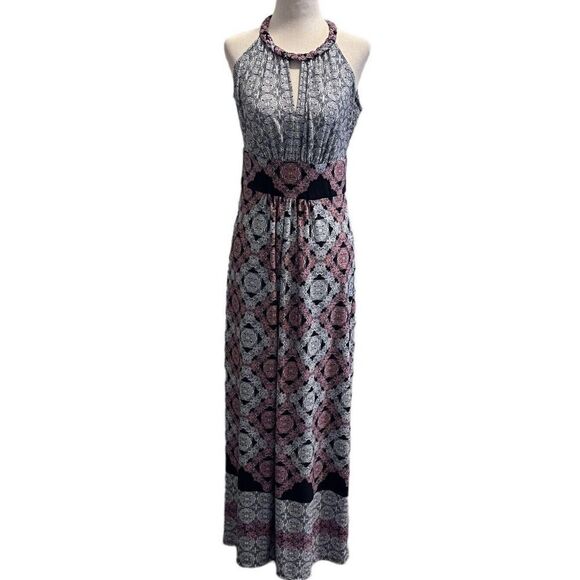 Maggy London Dresses & Skirts - Maggy London Comet Knit Halter Stretch Sleeveless Navy Pink Maxi Dress Size 4P